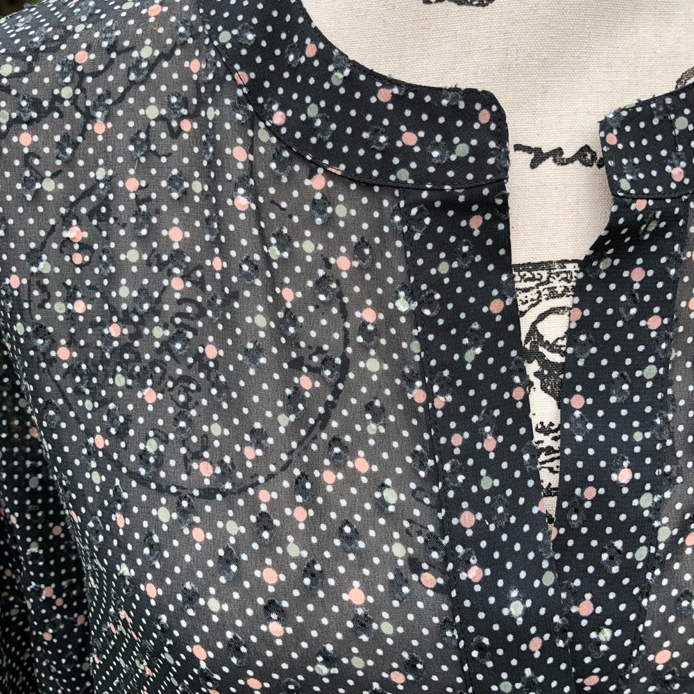 CAbi Black Semi-Sheer Shirt Sleeved Blouse